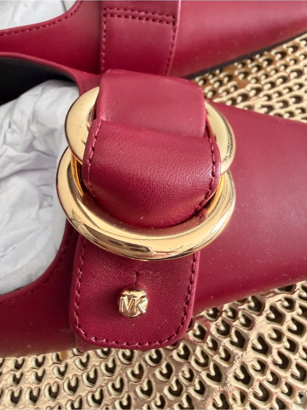 Michael Kors Burgundy Slingback Kitten Heel with Gold Buckle Size 8 NWOT - Picture 3 of 11